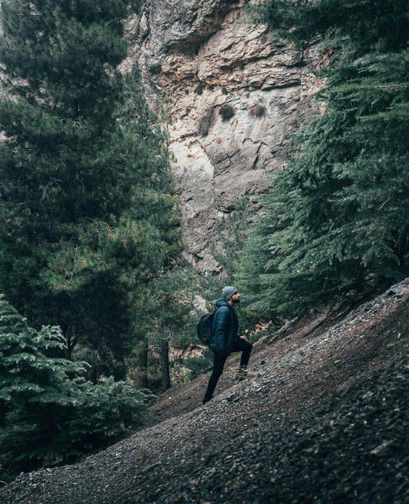 man in the mountain wearing gorpcore
